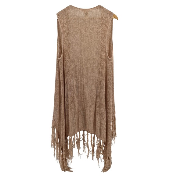 Do Everything In Love Beige Knit Fringe Vest One Size Duster Cardigan Boho Indie - Picture 7 of 10